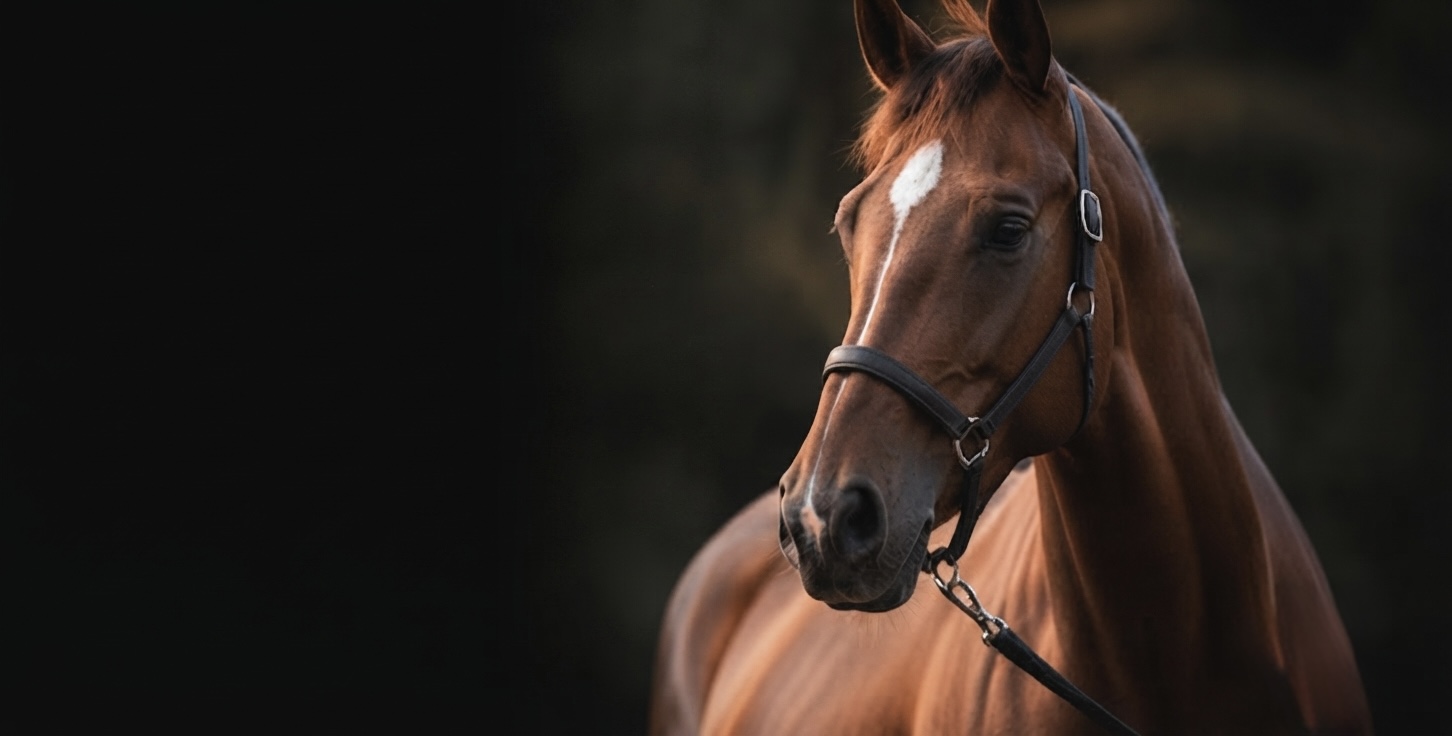 Cheval bai avec licol en cuir